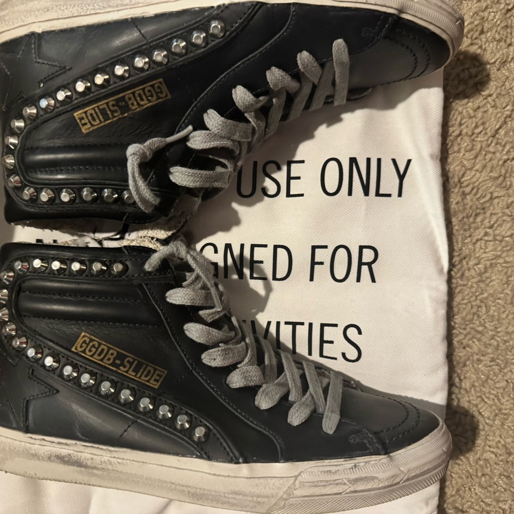 Golden Goose Black Leather Studded Sneakers - Picture 2 of 8